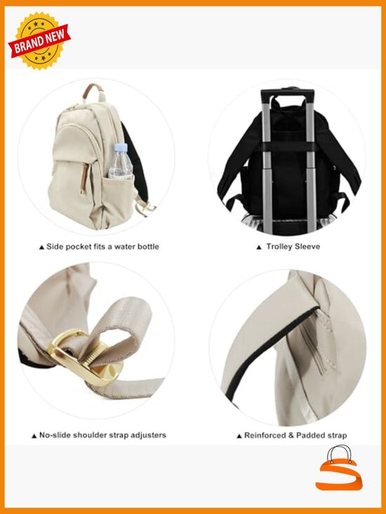 Backpack Purse for Women, Nylon Daypack with Gold Hardware, Lightweight